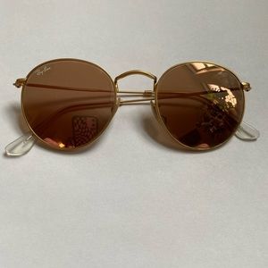 Ray-Ban Round Icon Mirrored Sunglasses Matte Gold/Brown Mirrored Pink